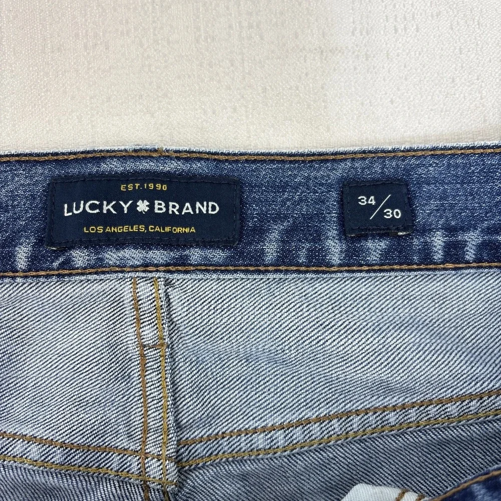 Lucky Brand 121 Slim‎ Men's Jeans Size 34x30 Blue Medium Wash Distressed Look